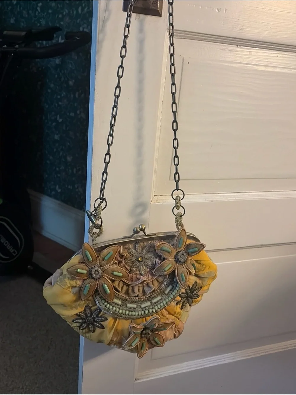 Mary Frances Embellished Yellow Floral Beaded Women’s Clutch